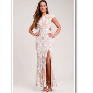 RYSE the label Sequin Emily white nude cutout maxi gown